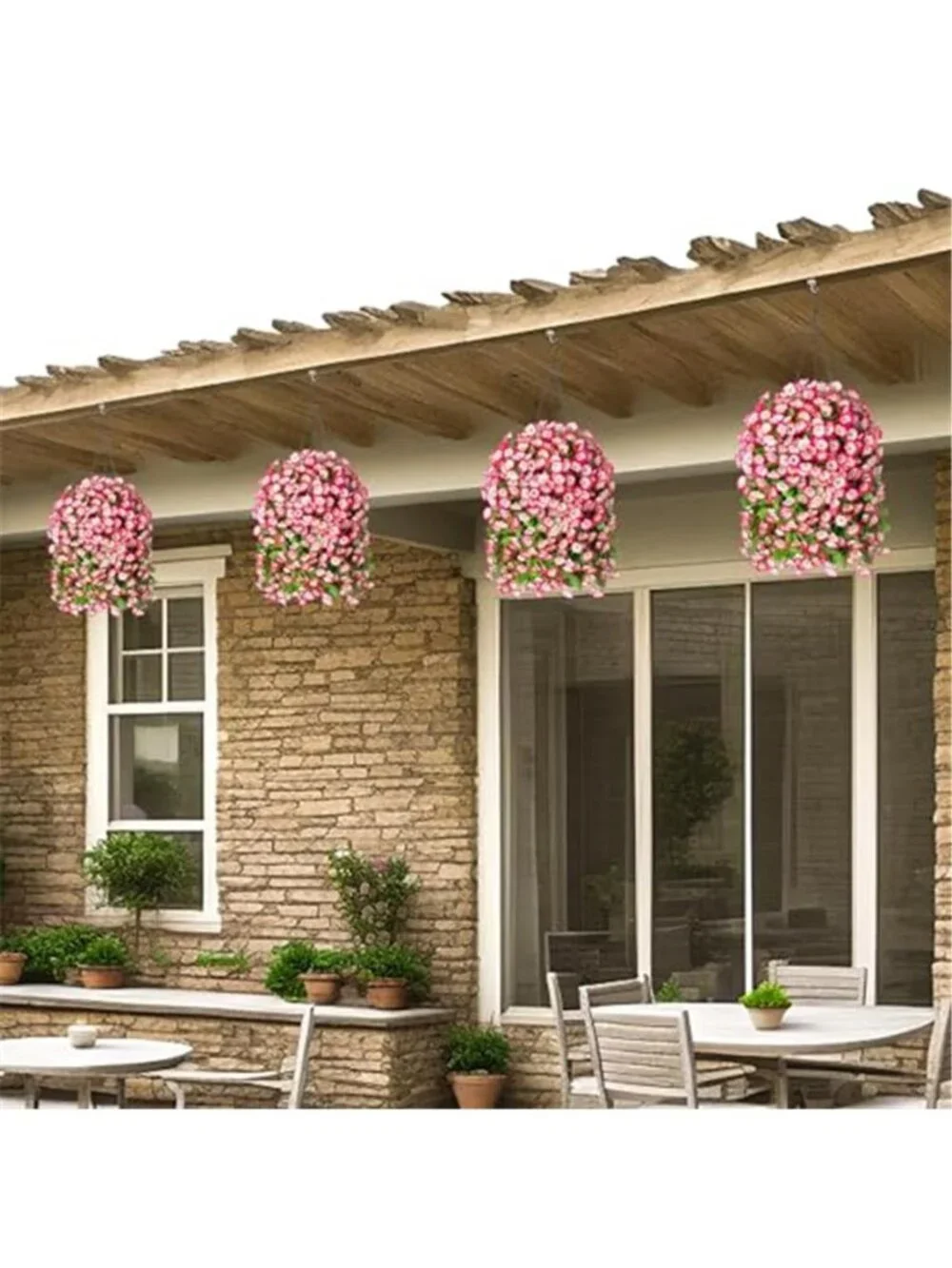Pink Faux Hanging Flower Basket Silk Morning Glory Outdoor Porch Patio Decor